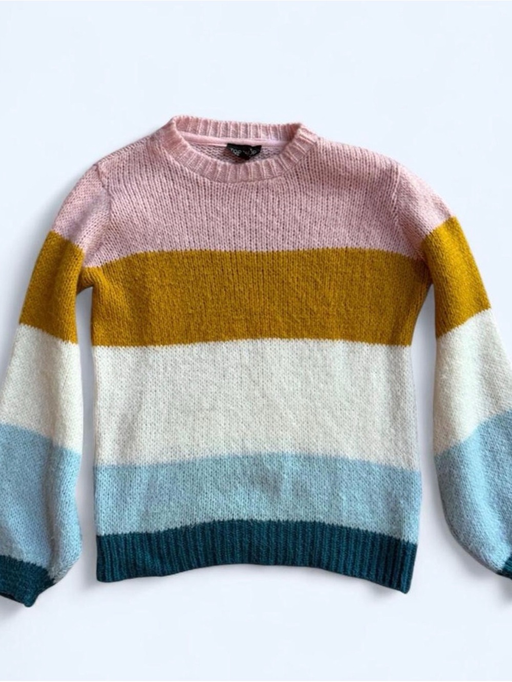 Topshop Colorblock Crewneck Sweater in Pink, Mustard, Cream & Blue